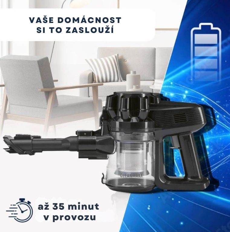 CleanMaxx AKU cyklónový tyčový a ruční vysavač s rotačním kartáčem 2v1 ATVSB-19118 černomodrý (8)